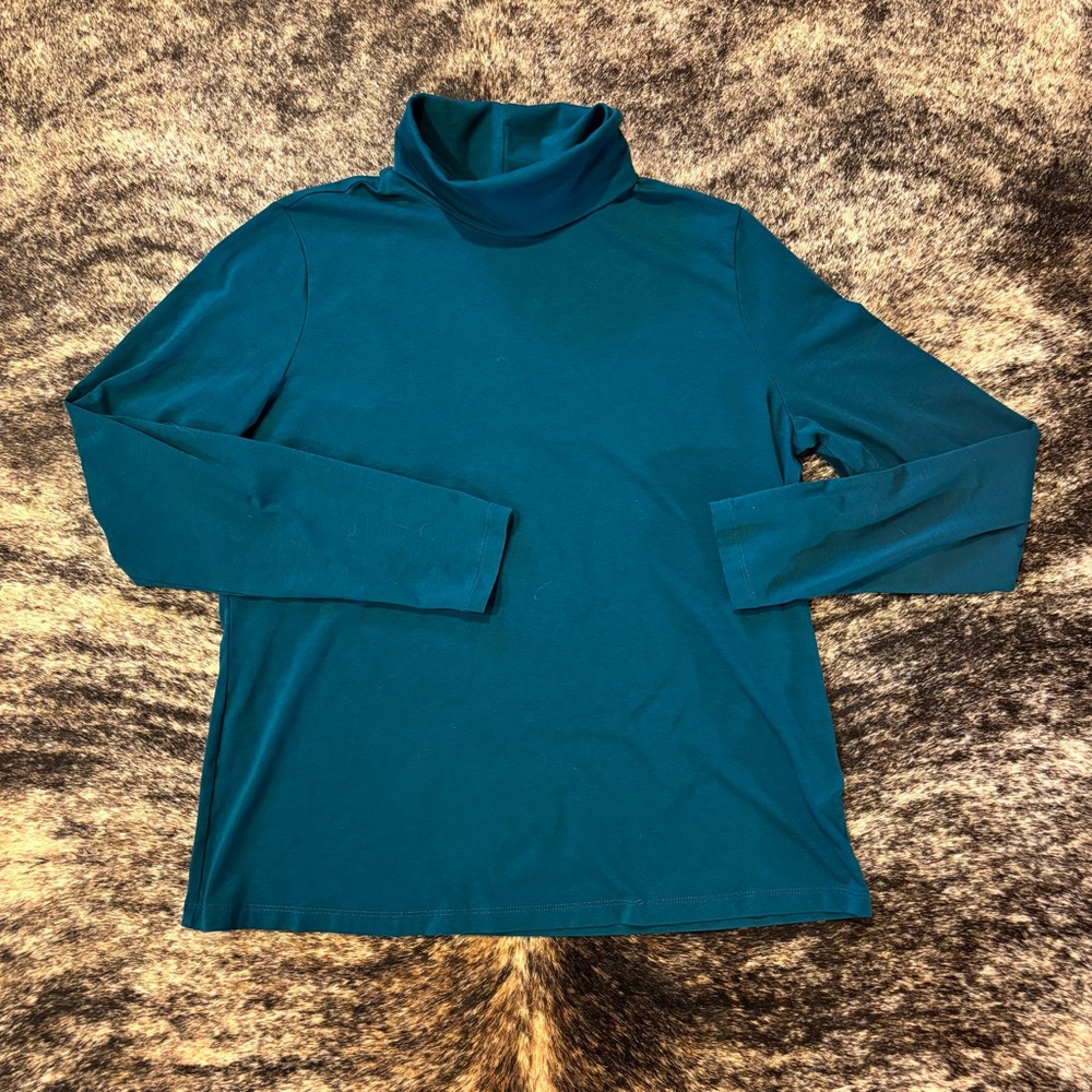 Lands End Teal Blue Turtle Neck / Mock Neck, Size Large Petite